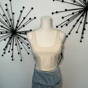 Fashion Nova Sport cream active crop tank top built in bra fitted athleisure